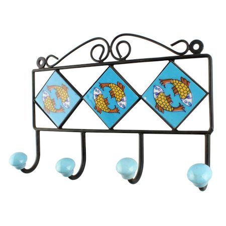 Turquoise Fish Ceramic Floral Hook